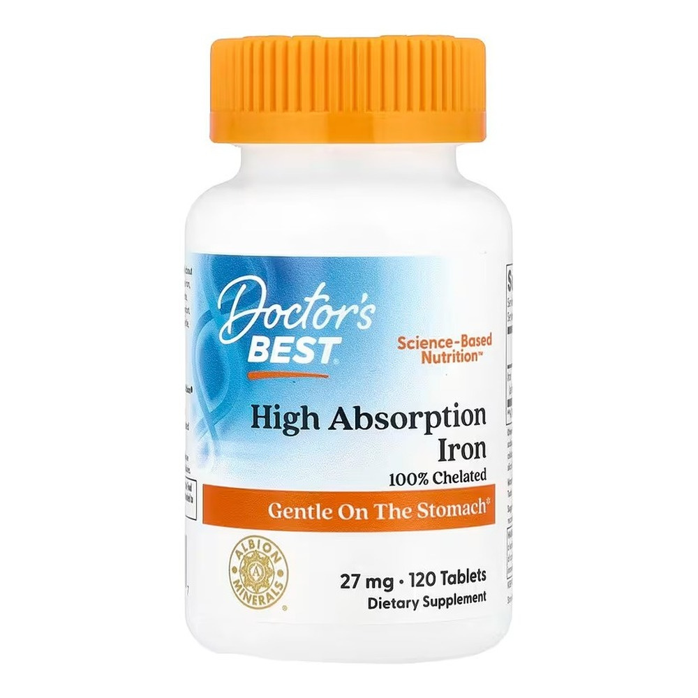 Doctor's Best Żelazo Wysoko Przyswajalne 27mg Łagodne dla Żołądka 120 Tabletek