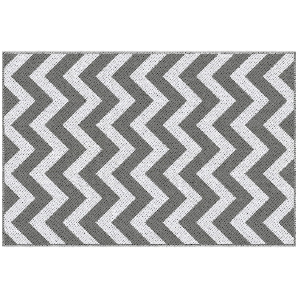 Outsunny 121 x 182 cm(4x6ft) Outdoor Rug Reversible Mat Plastic Straw Rug Portable RV Camping Mat for Garden Deck Picnic Indoor, Light Grey & White