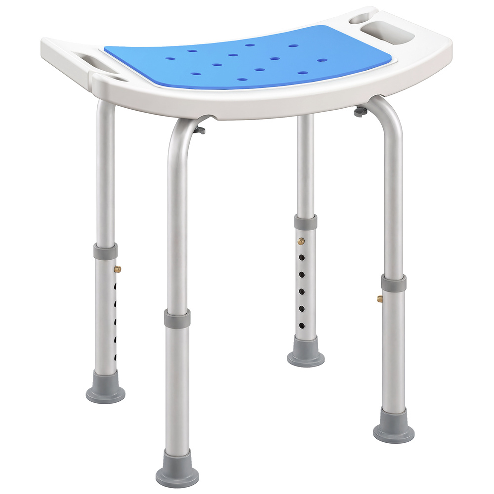 HOMCOM Shower Chair, Adjustable Height Shower Stool with Aluminium Frame and Non-Slip Feet, Bathtub Stool Seat for Elderly Disabled Handicap, Blue