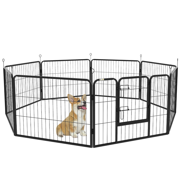 PawHut Steel 8 Panel Dog pen Pet Puppy PlayPen Grey