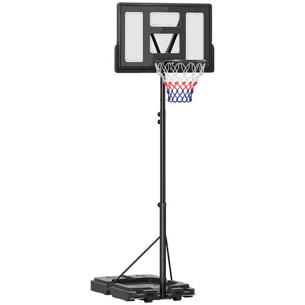 SPORTNOW 2.3-3.05m Basketball Hoop and Stand, with Weighted Base, Wheels, Black