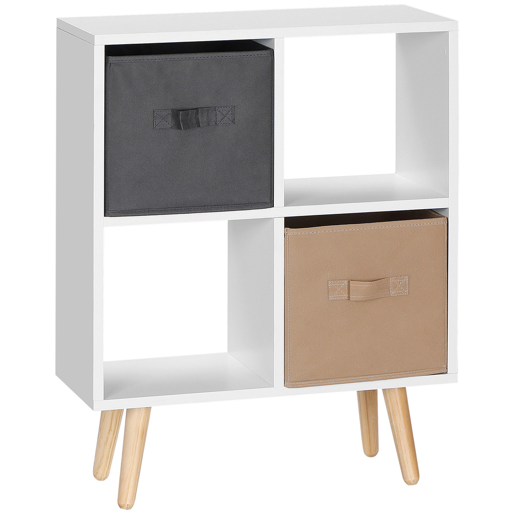 HOMCOM Freestanding 4 Cube Unit Cabinet Unit w/ 3 Fabric Drawers Handles Home Office Storage Shelves