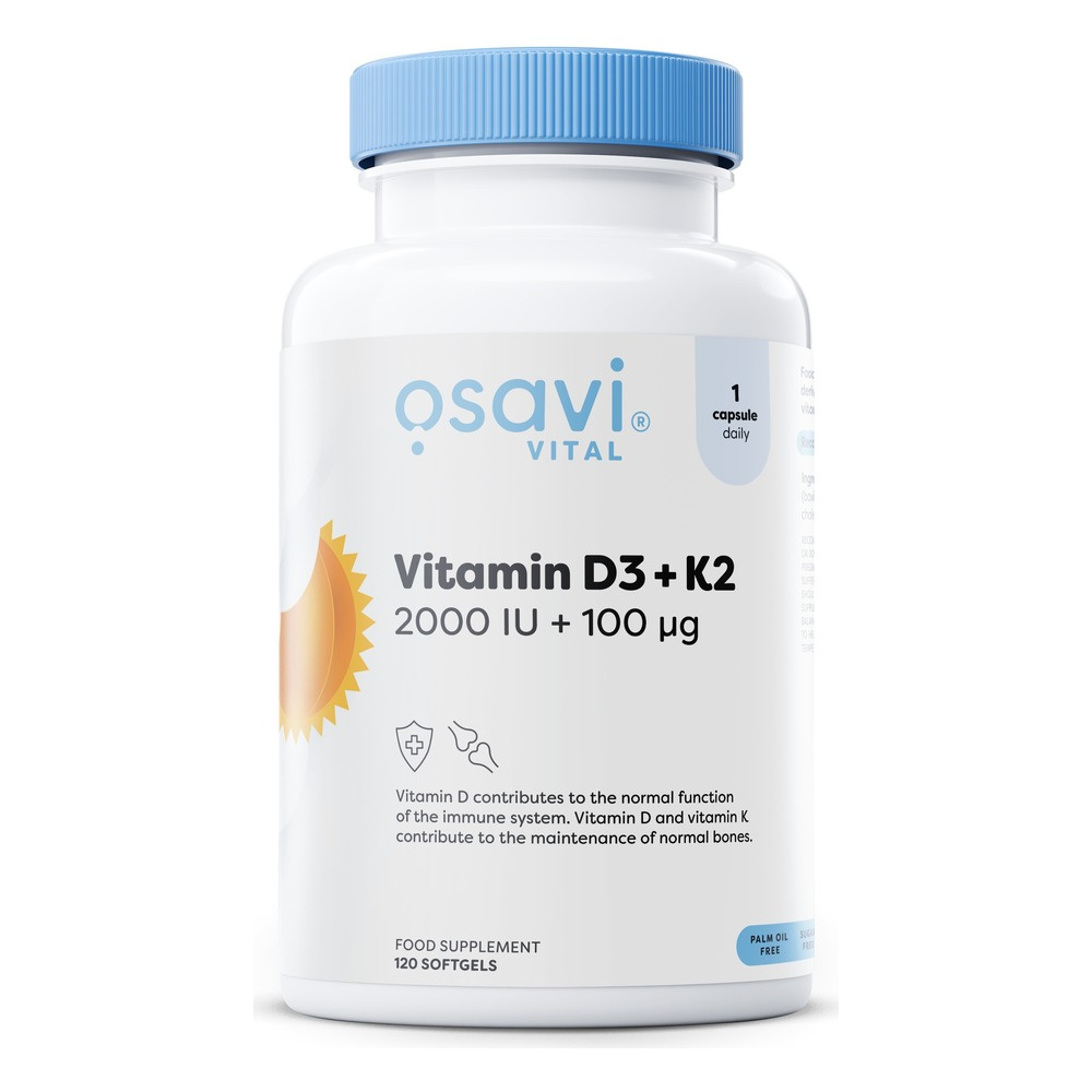 Osavi Witamina D3 + K2 2000 IU + 100 mcg na Odporność i Zdrowe Kości 120 Kapsułek