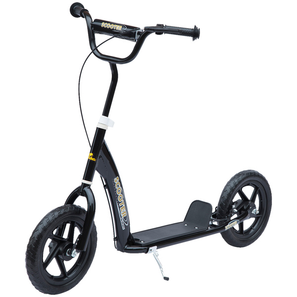 HOMCOM Kids Scooter Kick Scooter, with 12" EVA Tyres, Rear Brake, Big Wheels Scooter for 5-12 Years , Black