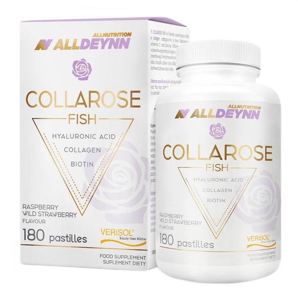 AllNutrition AllDeynn Fish Collarose Kolagen Rybi Wzbogacony Kwasem Hialuronowym Witaminą C i Biotyną 180 Tabletek