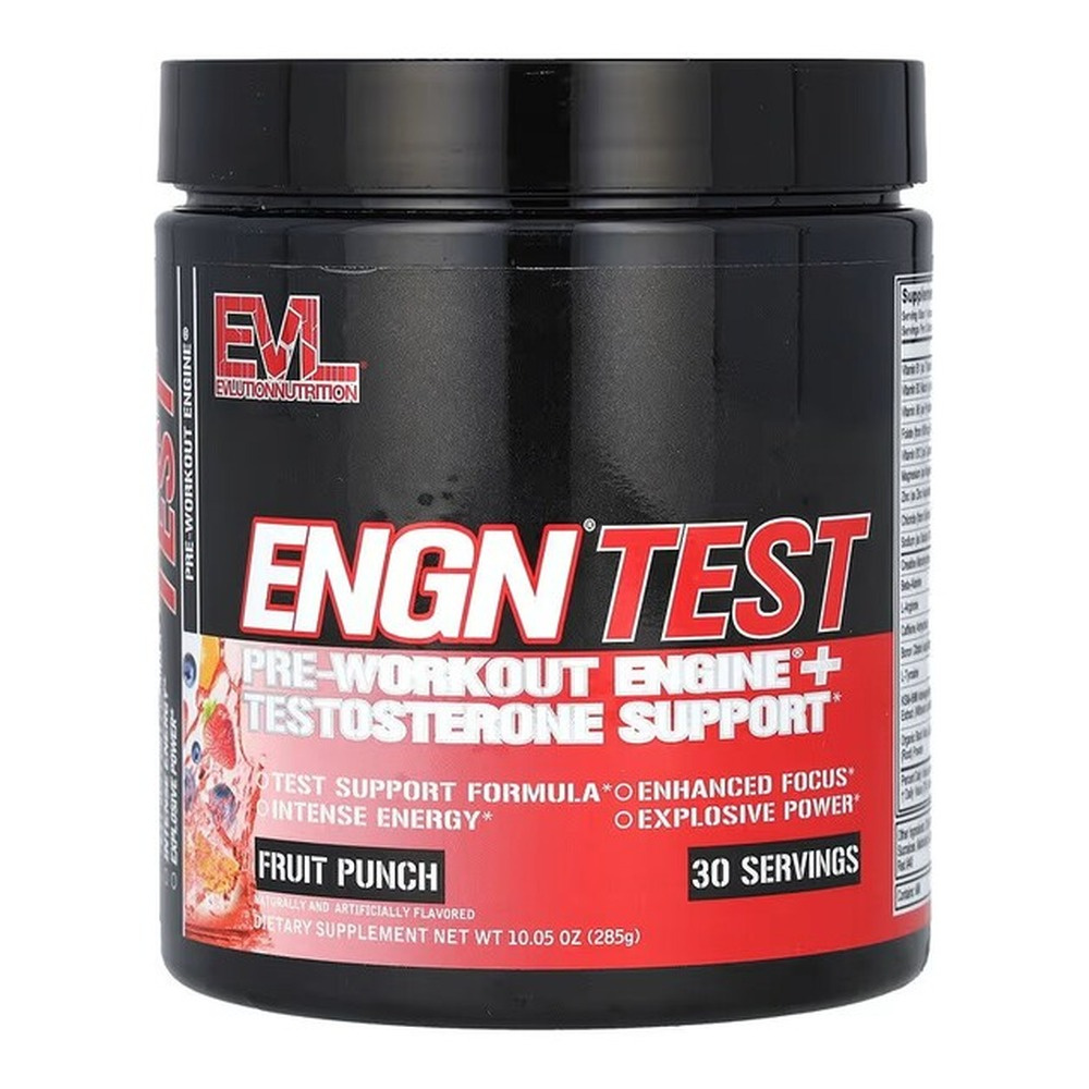 EVLution Nutrition ENGN Test Przedtreningówka Wspierająca Testosteron Na Siłę i Skupienie Poncz Owocowy 285g