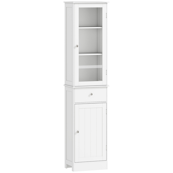 kleankin Bathroom Storage Cabinet with 3-tier Shelf Drawer Door, Floor Cabinet Free Standing Tall Slim Side Organizer Shelves, White