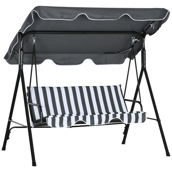 Outsunny 3 Seater Garden Swing Chair, Outdoor Swing Chair with Adjustable Canopy, Mental Frame & Cushions, Grey