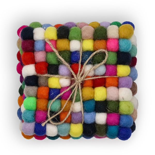 Felt Ball Square Coasters - Multi Grey colour (set of 4)
