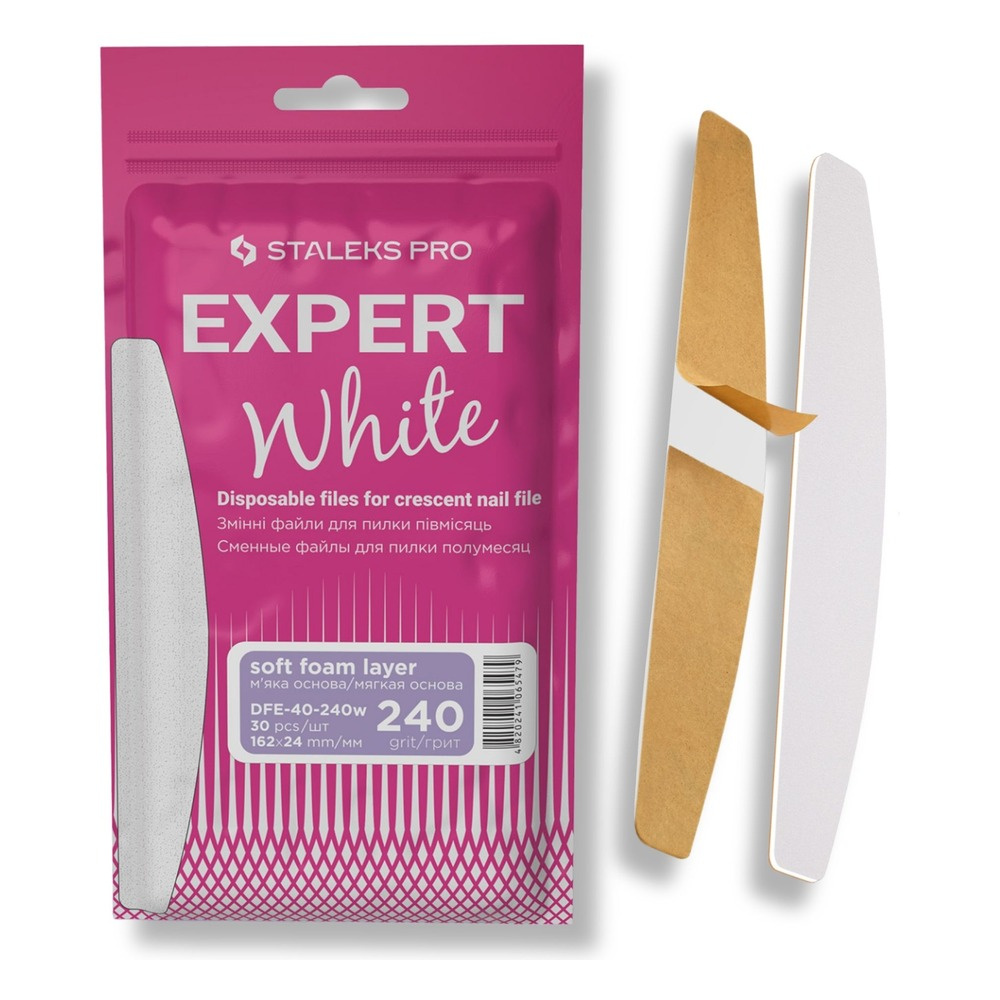 Staleks Pro Expert Wymienne Pilniki Białe na Bazie Miękkiej do Pilnika Półksiężycowego EXPERT 40 30 Sztuk