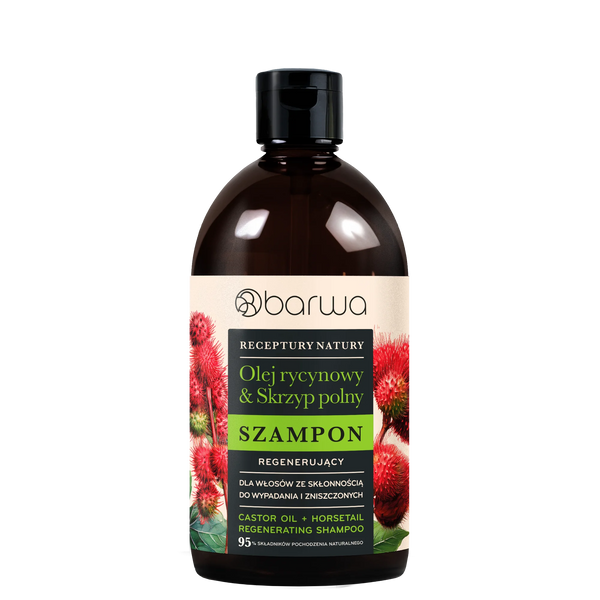 Barwa Receptury Natury Szampon Regenerujący Olej Rycynowy Skrzyp Polny dla Włosów Zniszczonych ze Skłonnością do Wypadania 380ml