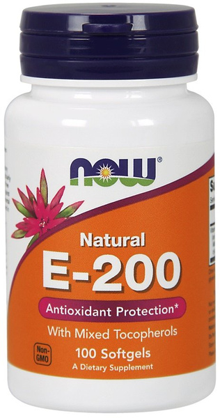 Now Foods Vitamin E-200 Natural Mixed Tocopherols Wspiera Odporność 100 Kapsułek
