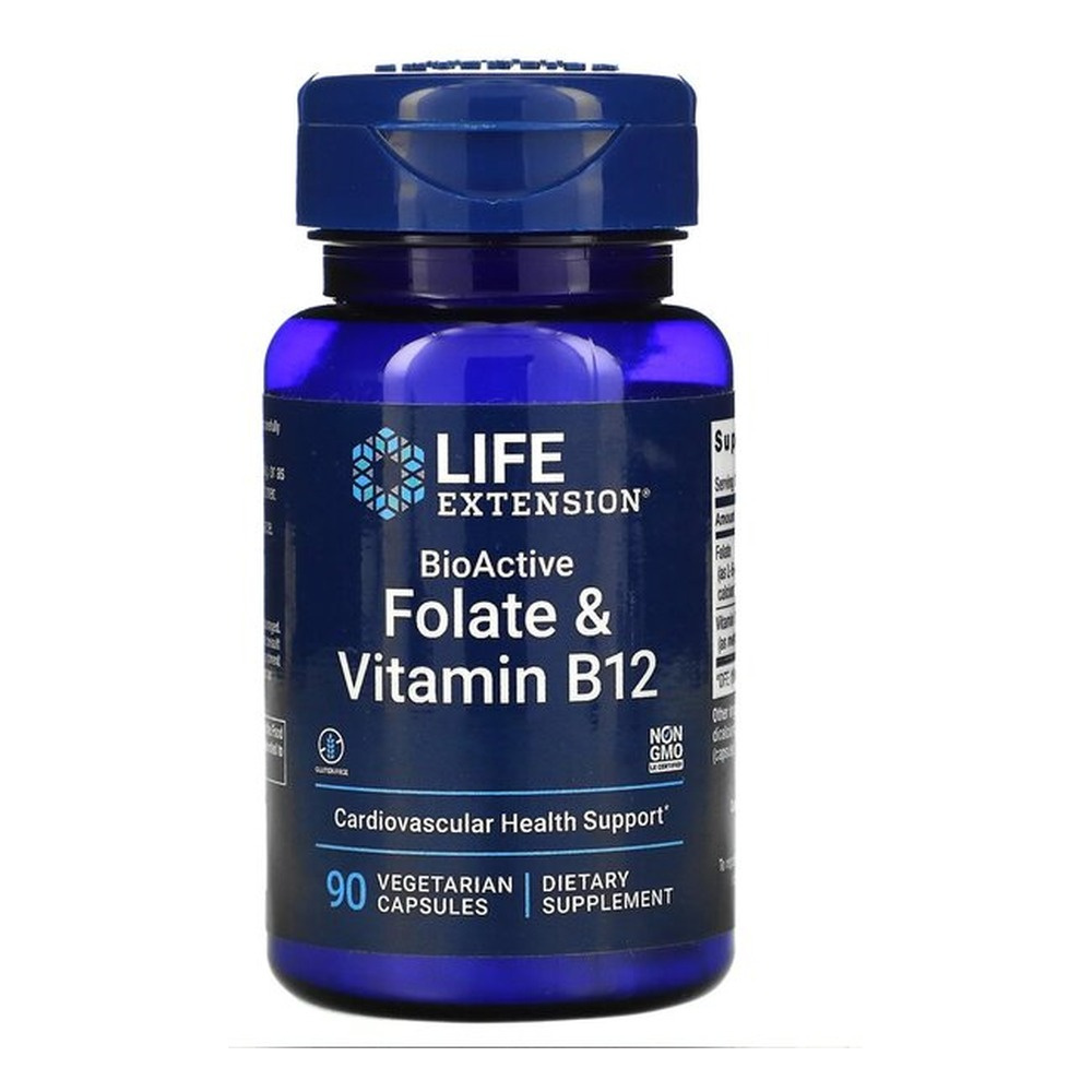 Life Extension Bioaktywny Folian i Witamina B12 Na Zdrowie Serca i Mózgu 90 Kapsułek