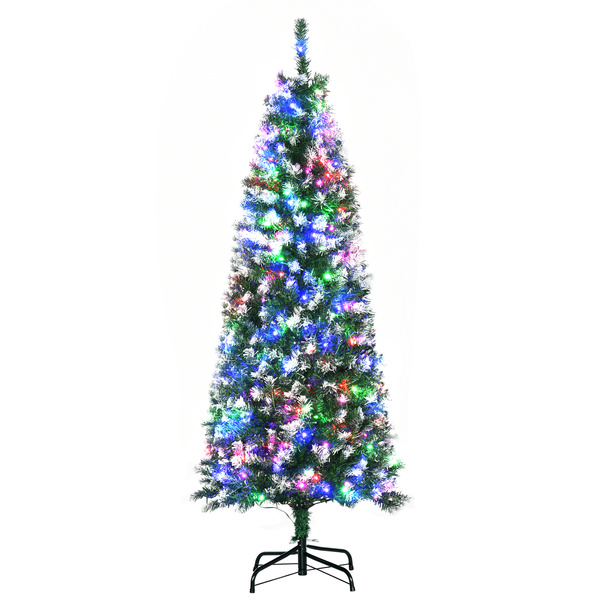 HOMCOM 5FT Tall Prelit Pencil Slim Artificial Christmas Tree with Realistic Branches, 250 Colourful LED Lights and 408 Tips, Xmas Decoration, Green