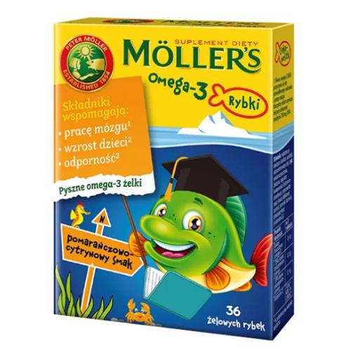 Mollers Omega-3 Rybki Smak Pomarańczowo-cytrynowy 36 żelków Best Before 30.11.26