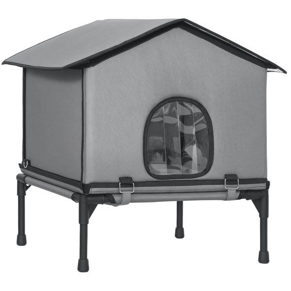 PawHut Outdoor Cat House, Waterproof Insulated Cat Kennel with Elevated Base, Foldable Feral Kitty Shelter for Kittens, Grey