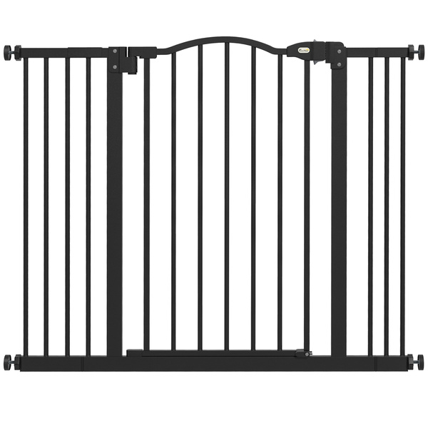PawHut Metal 74-100cm Adjustable Pet Gate Safety Barrier w/ Auto-Close Door Black