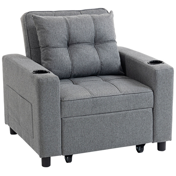 HOMCOM 3-in-1 Single Sofa Bed, Convertible Sleeper Chair Bed - Dark Grey