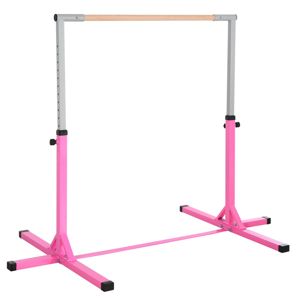 HOMCOM Height Adjustable Gymnastics Horizontal Bar for Kids, Children Junior Kip High Bar Fitness, Pink