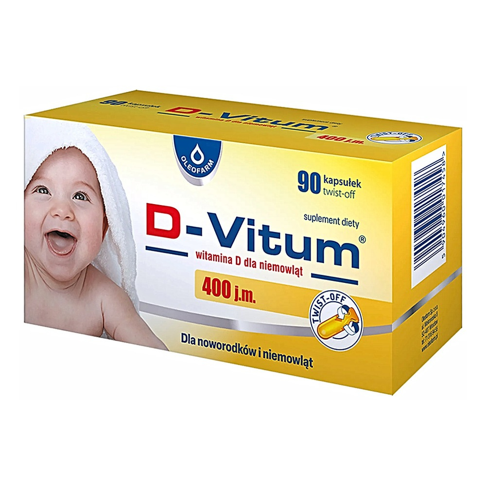 Oleofarm D-Vitum 400 j.m. Witamina D3 dla Niemowląt 90 Kapsułek Twist-Off