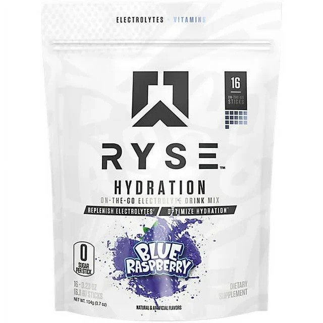 RYSE Hydration Sticks, Blue Raspberry - 16 x 6.5g 