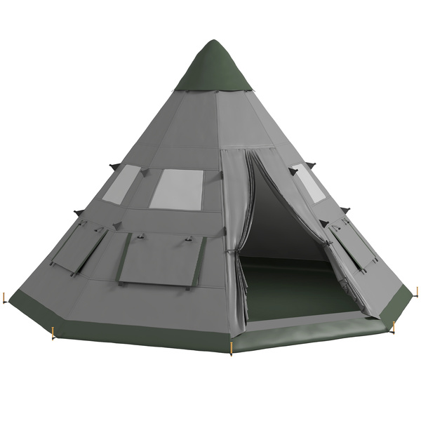 Outsunny 6 Men Tipi Tent with Carry Bag - Grey
