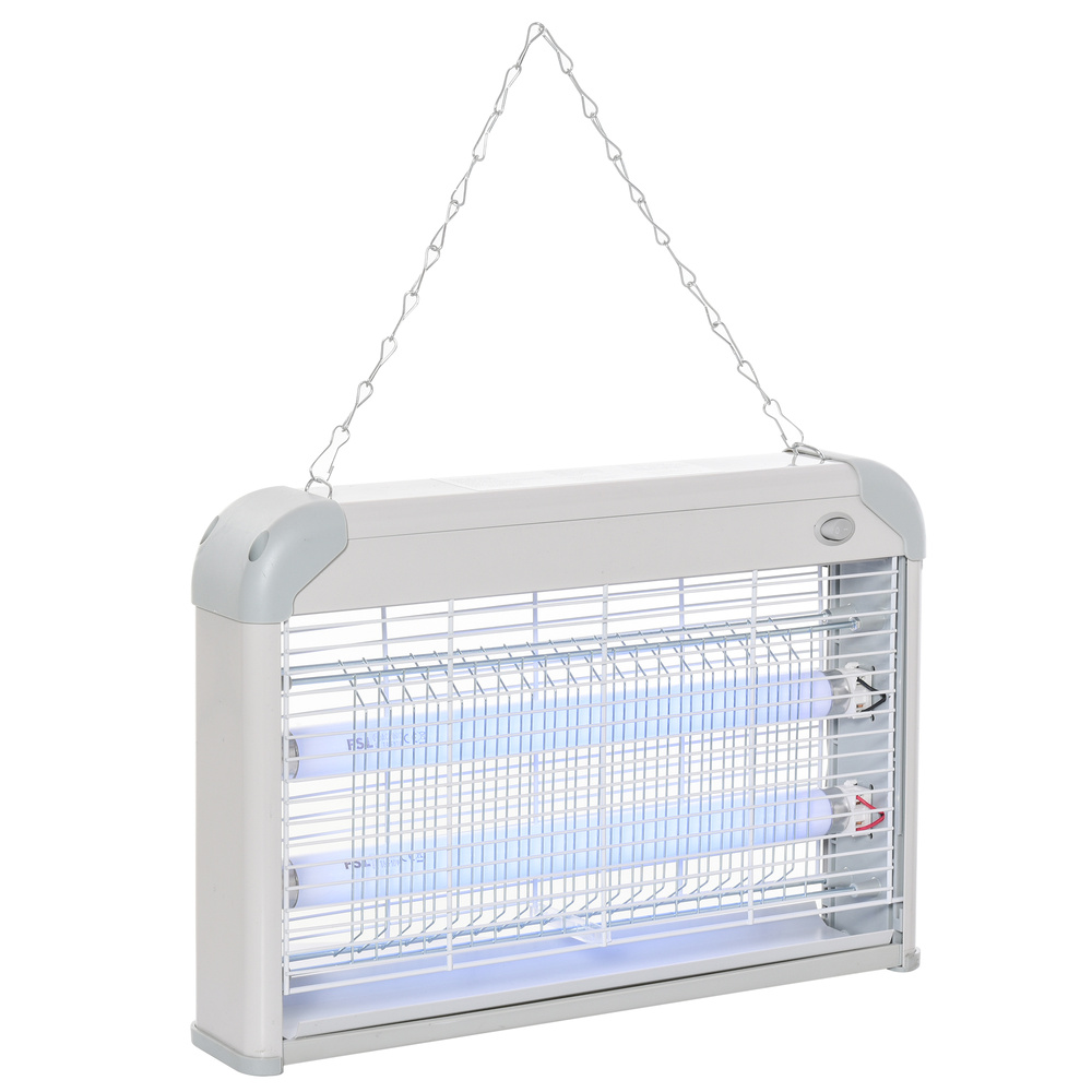 Outsunny Electric Fly Zapper, 20W Electric Fly Killer, Wall Hanging Bug Zapper Indoor & Outdoor Attracting Insect Mosquito Killer, Grey