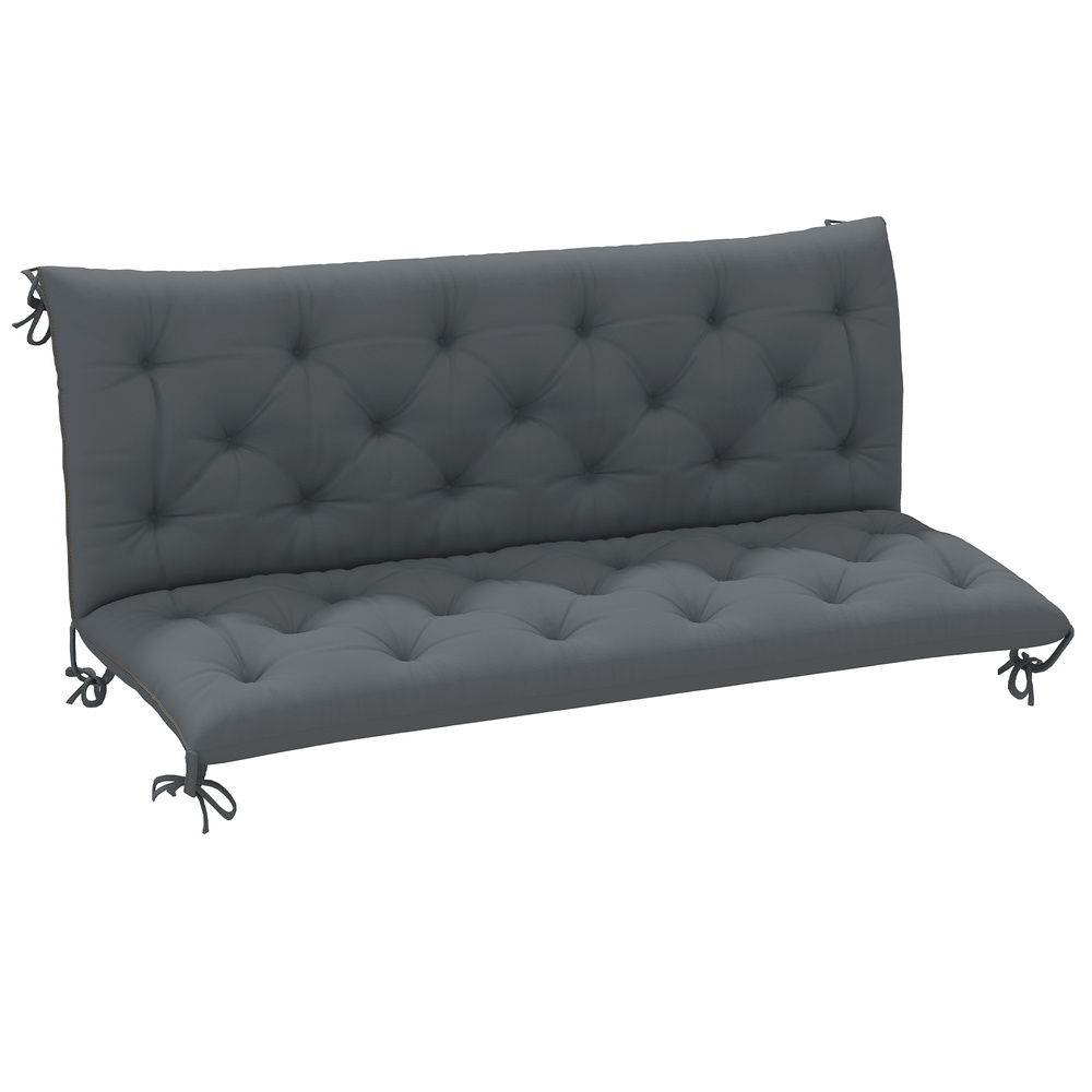 Outsunny 3 Seater Bench Cushion, Garden Chair Cushion with Back and Ties for Indoor and Outdoor Use, 98 x 150 cm, Dark Grey