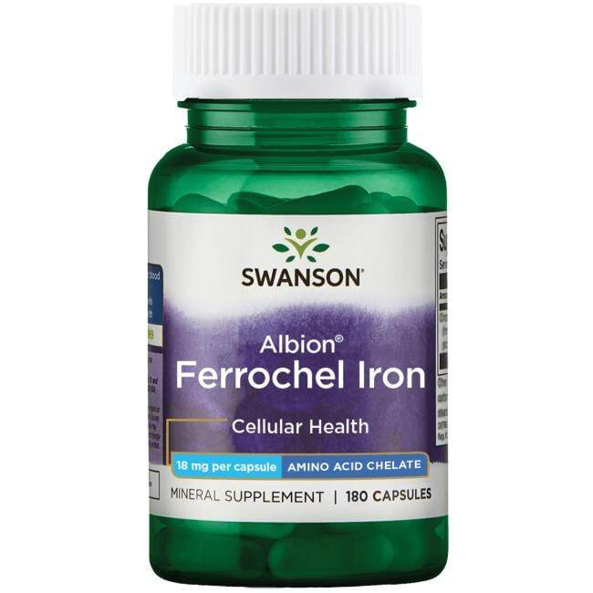 Swanson Albion Ferrochel Żelazo 18mg na Produkcję Krwinek 180 Kapsułek