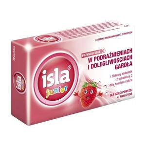 Isla Junior Przynosi Ulgę w Dolegliwościach Gardła o Smaku Truskawkowym 80 mg dla Dzieci powyżej 4. Roku Życia 20 Pastylek do Ssania