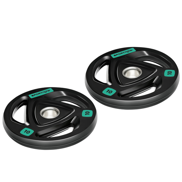 SPORTNOW Two 10kg Olympic Weight Plates, Tri-Grip Rubber-Coated Barbell Weights, with 5cm Holes, for Home, Gym, Office