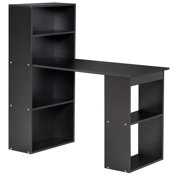 HOMCOM 120cm Computer Desk, Wooden PC Laptop Table with 6-Tier Storage Bookshelves, Home Office Working Study Desk, Writing Workstation, Black