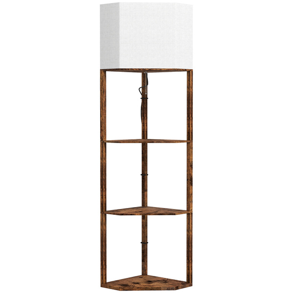 HOMCOM Corner Floor Light, with Shelves - Wood-Effect