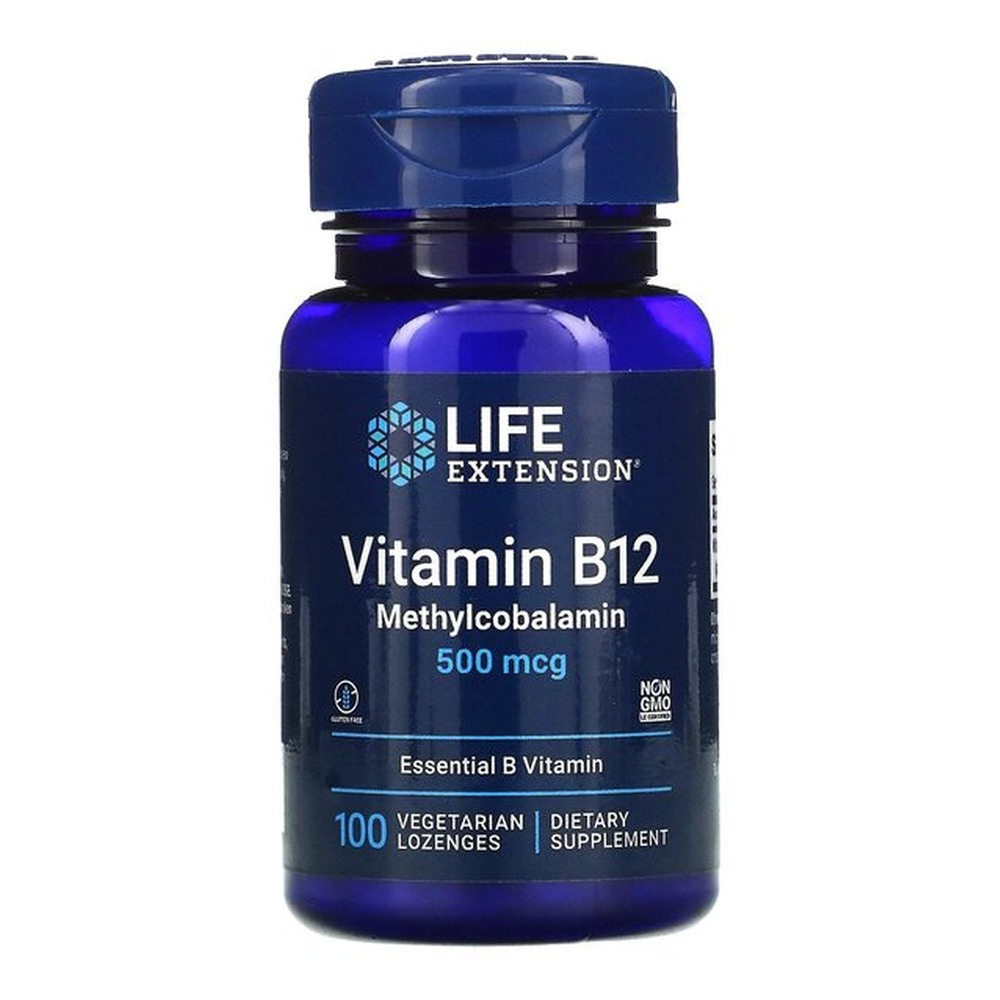 Life Extension Witamina B12 Metylokobalamina 500mcg dla Wegetarian i Seniorów 100 Wegetariańskich Pastylek do Ssania