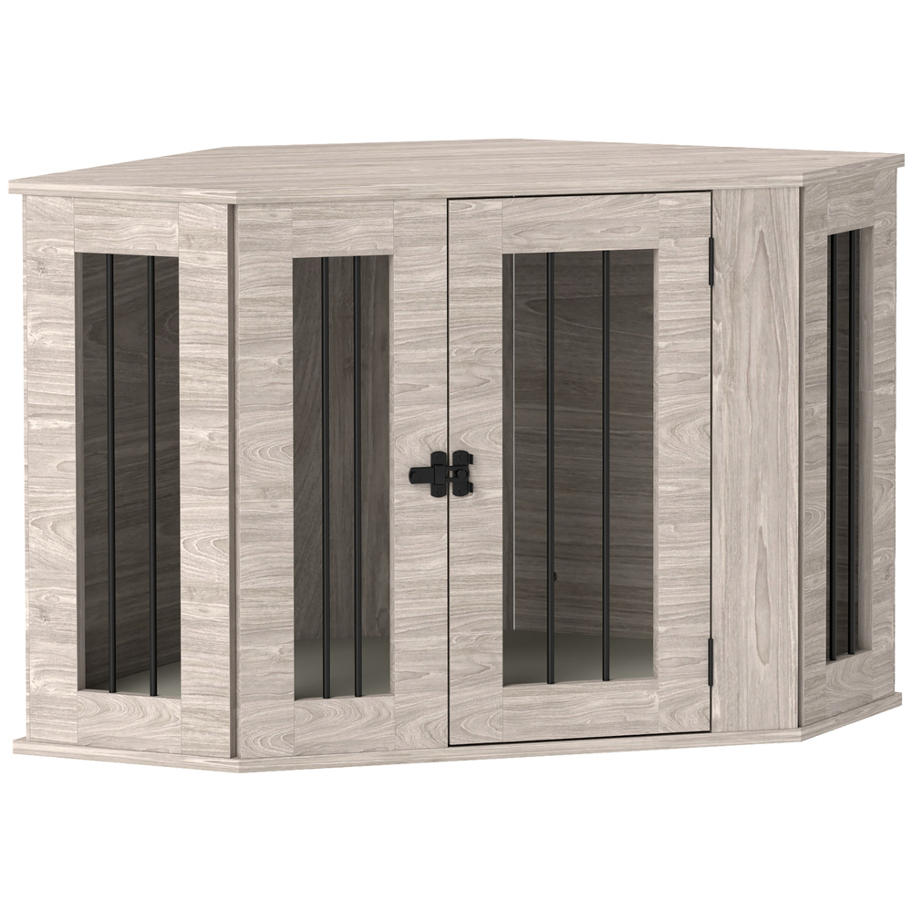 PawHut Dog Crate Furniture Side Table, with Cushion, 104 x 55 x 63cm - Walnut Brown
