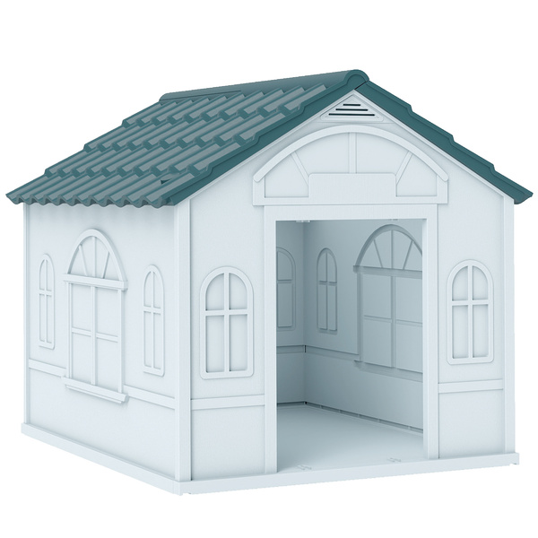PawHut Plastic Weather-Resistant Dog House, for Indoors and Outdoors, Medium Dogs - White and Blue