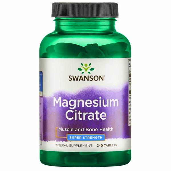 Swanson Cytrynian Magnezu 225mg na Wsparcie Mięśni i Kości 240 Tabletek