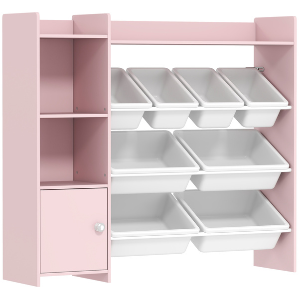 AIYAPLAY Toy Storage Unit with 8 Removable Bins, Storage Shelves, Cabinet, Pink