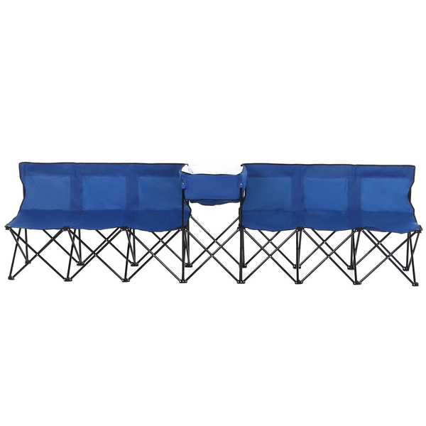 Outsunny 6 Seat Folding Sports Bench Portable Sports Team Bench Spectator Chair with Cooler Bag and Carrying Bag for Outdoor Picnic Camping - Blue
