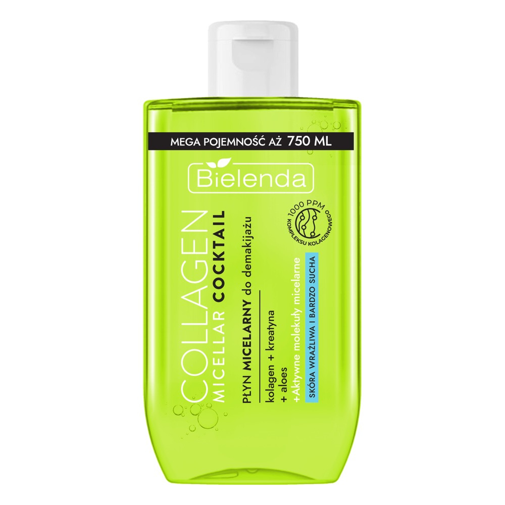 Bielenda Collagen płyn micelarny, skóra wrażliwa i bardzo sucha, Kolagen + Kreatyna + Aloes 750ml