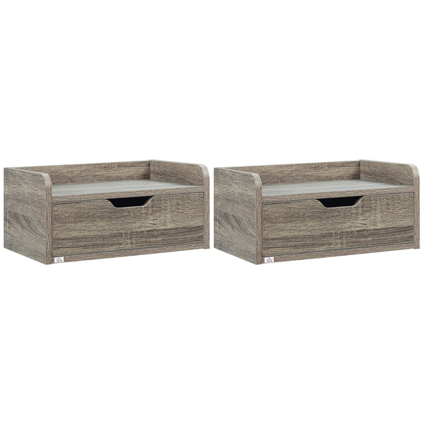 HOMCOM Floating Nightstands Set of 2, Wall Mounted Bedside Table with Drawer for Bedroom, Grey