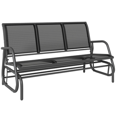 Outsunny 3-Seat Glider Rocking Chair for 3 People Garden Bench Patio Furniture Metal Frame, Black