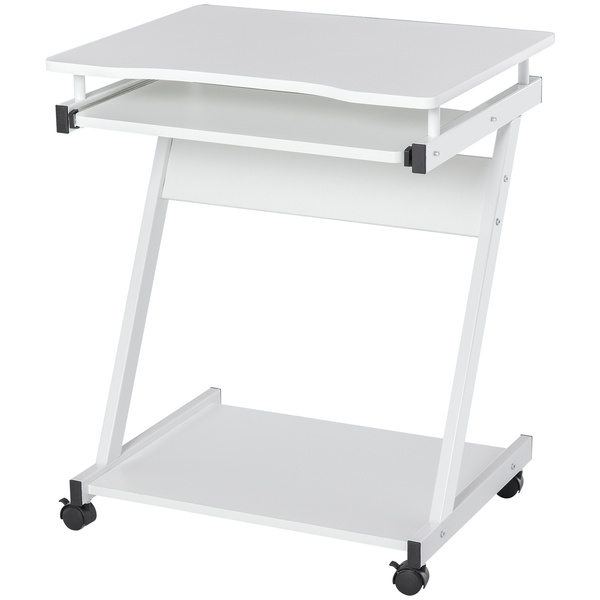 HOMCOM Mobile Computer Desk, Z-Shaped Writing Desk, PC Table for Small Spaces, Workstation with 4 Wheels & Sliding Keyboard for Home Office, Easy Assembly, White