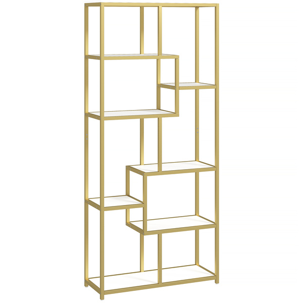 HOMCOM Seven-Tier Geometric Bookcase - White/Gold Tone