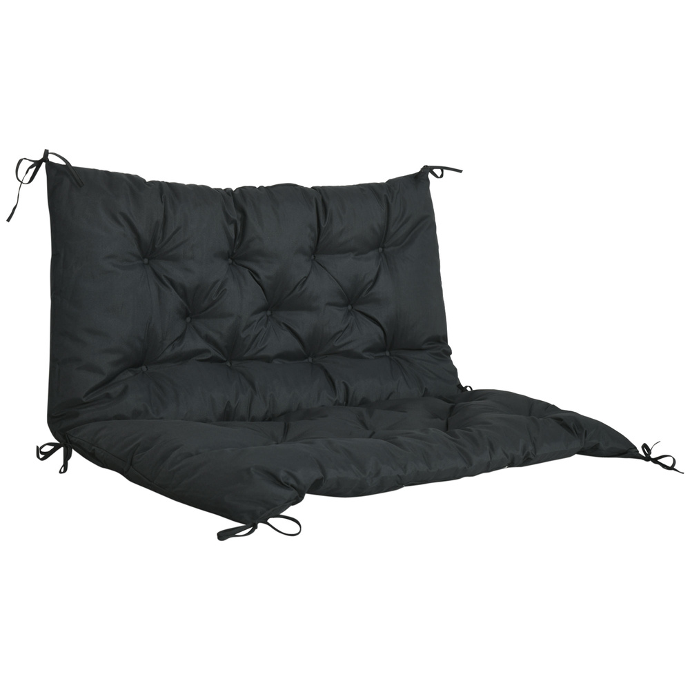 Outsunny 2 Seater Bench Pad, Garden Chair Cushion with Back and Ties for Indoor and Outdoor Use, 98 x 100 cm, Black