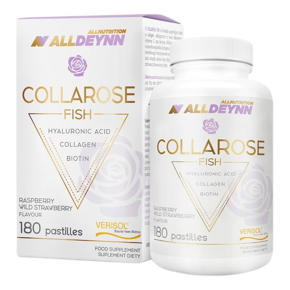 AllNutrition AllDeynn Fish Collarose Kolagen Rybi Wzbogacony Kwasem Hialuronowym Witaminą C i Biotyną 180 Tabletek