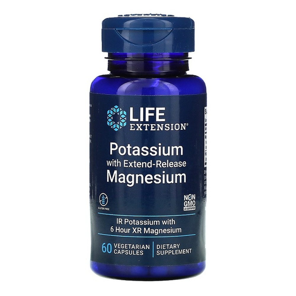 Life Extension Potas z Magnezem o Przedłużonym Uwalnianiu na Prawidłowe Ciśnienie Krwi 60 Kapsułek