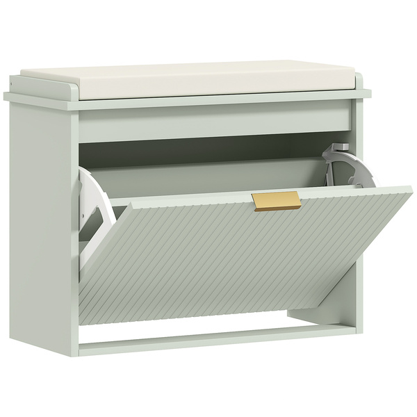 HOMCOM Elegant Six Shoe Bench, with Top Seat - Green