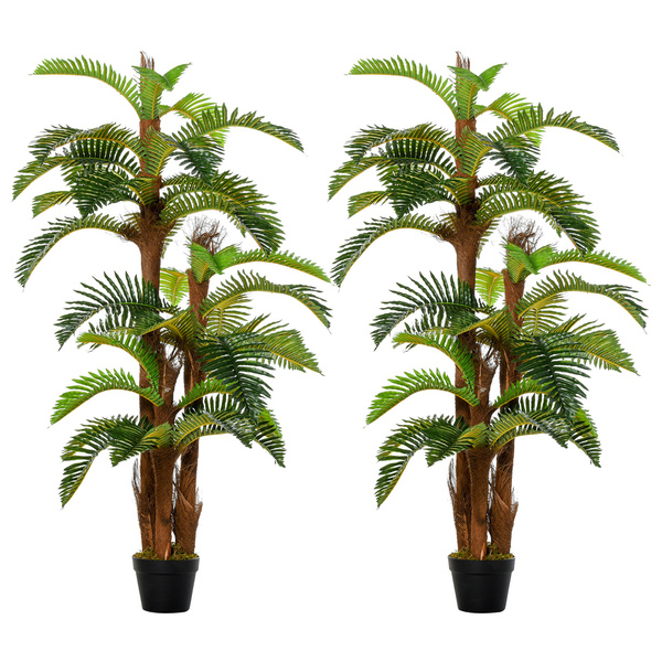 Outsunny Set of 2 Artificial Plant Tropical Fern in Pot, Fake Plants for Home Indoor Outdoor Decor, 150cm, Green