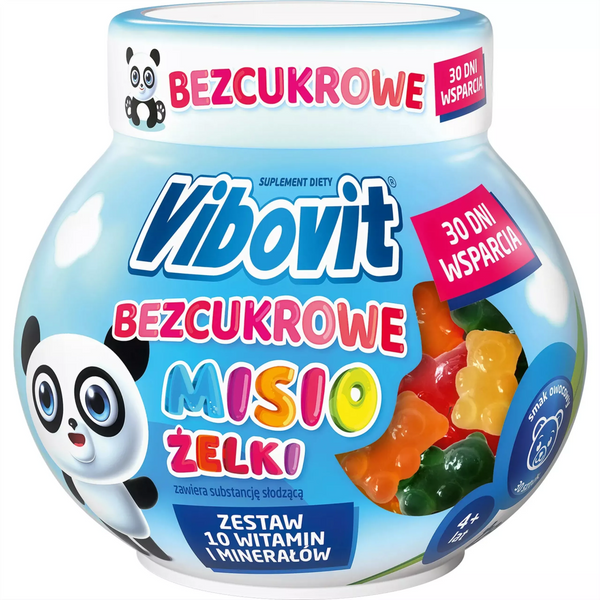 Vibovit Misio Bezcukrowe Żelki Owocowe Zestaw 10 Witamin i Minerałów powyżej 4 Lat 30 Sztuk